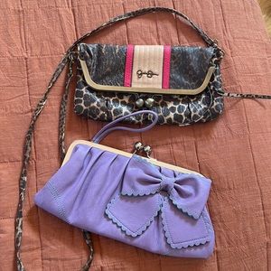 Jessica Simpson clutches. Set of two. EUC leopard-pink, purple-teal 11x6